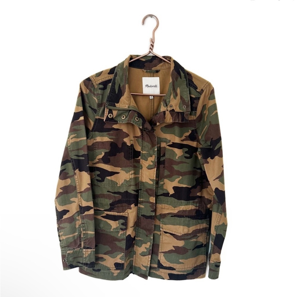 Madewell Womens Medium Green Tan Camo Full Zip Twill Anorak Jacket